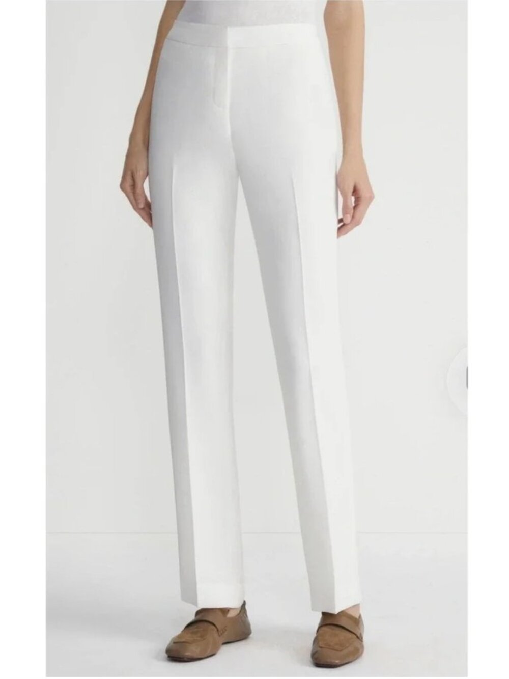 Lafayette 148 New York White Stretch Cotton Reade Straight Leg Pants Size 12